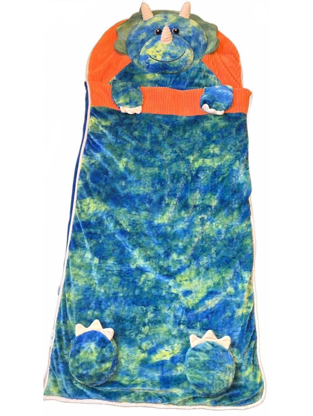 Dinosaur Themed Kids Sleeping Bag with Plush Hood and Zipper 66" x 28"